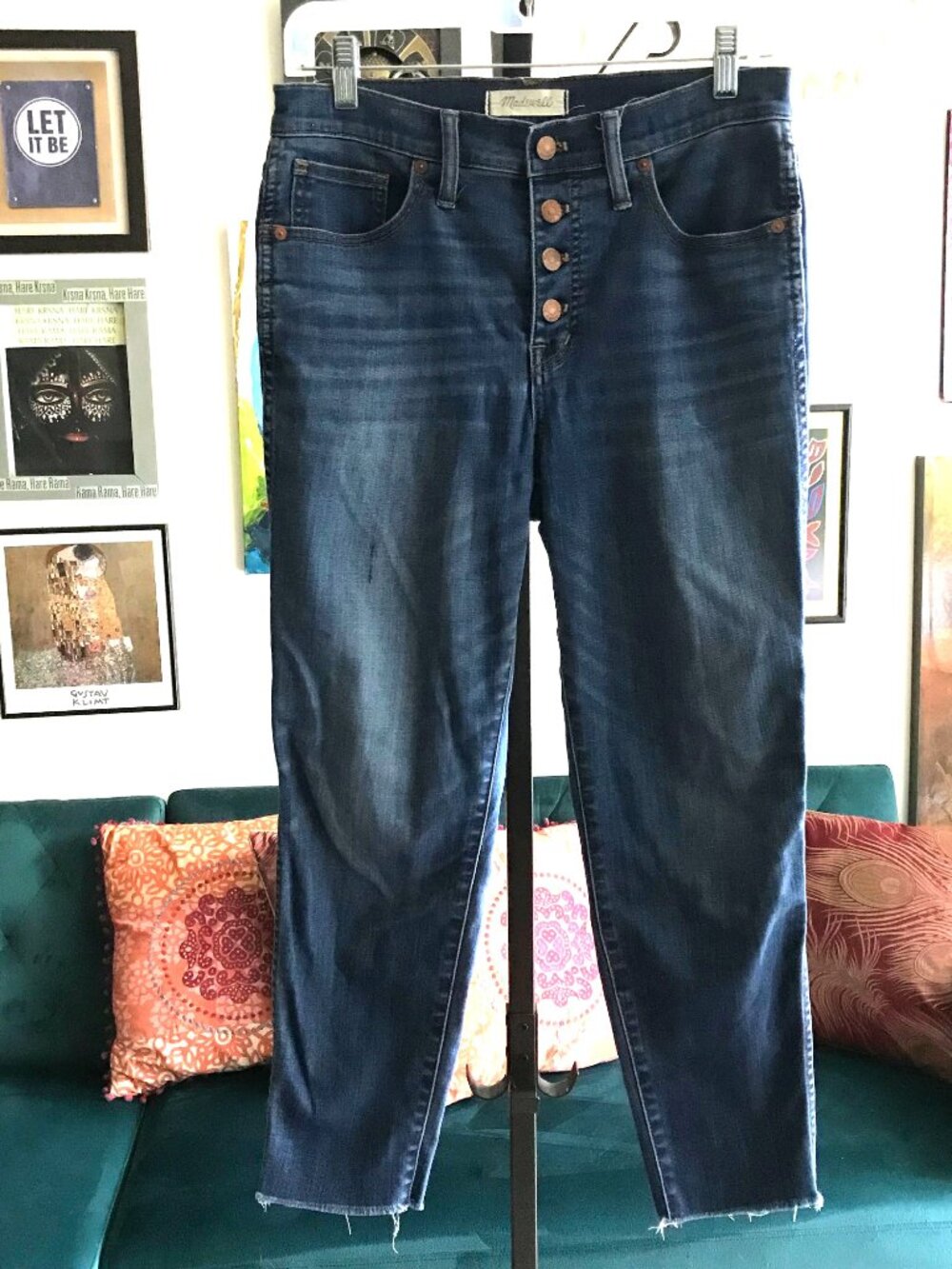 MADEWELL size 29 Stretch Blue Denim 10" High Rise Skinny Crop Button Fly Jeans